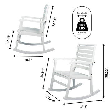 Carey Modern Slat-Back 300-Lbs Support Acacia Wood Patio Outdoor Rocking Chair - JONATHAN Y